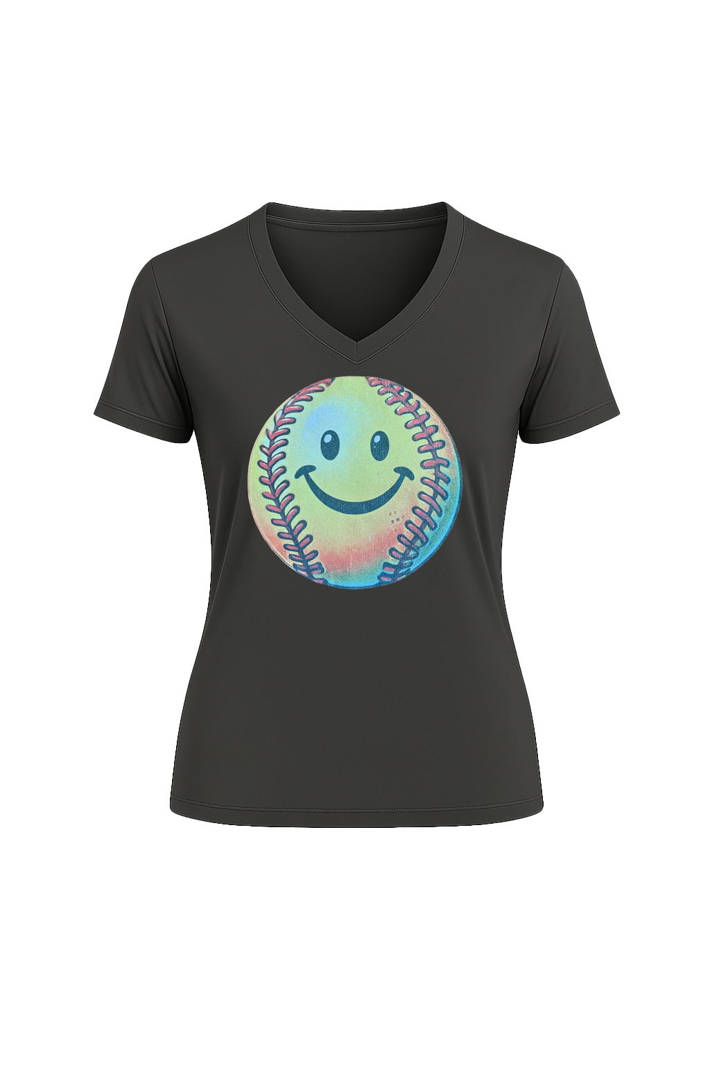 Glitter Happy Softball Short Sleeve V-Neck Tee
