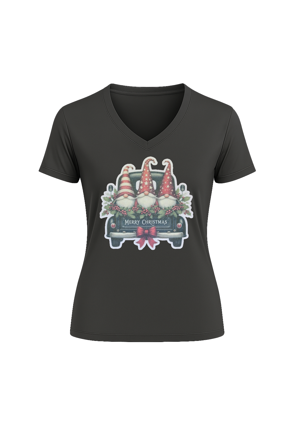 Glitter Gnome For The Holidays Short Sleeve V-Neck Tee