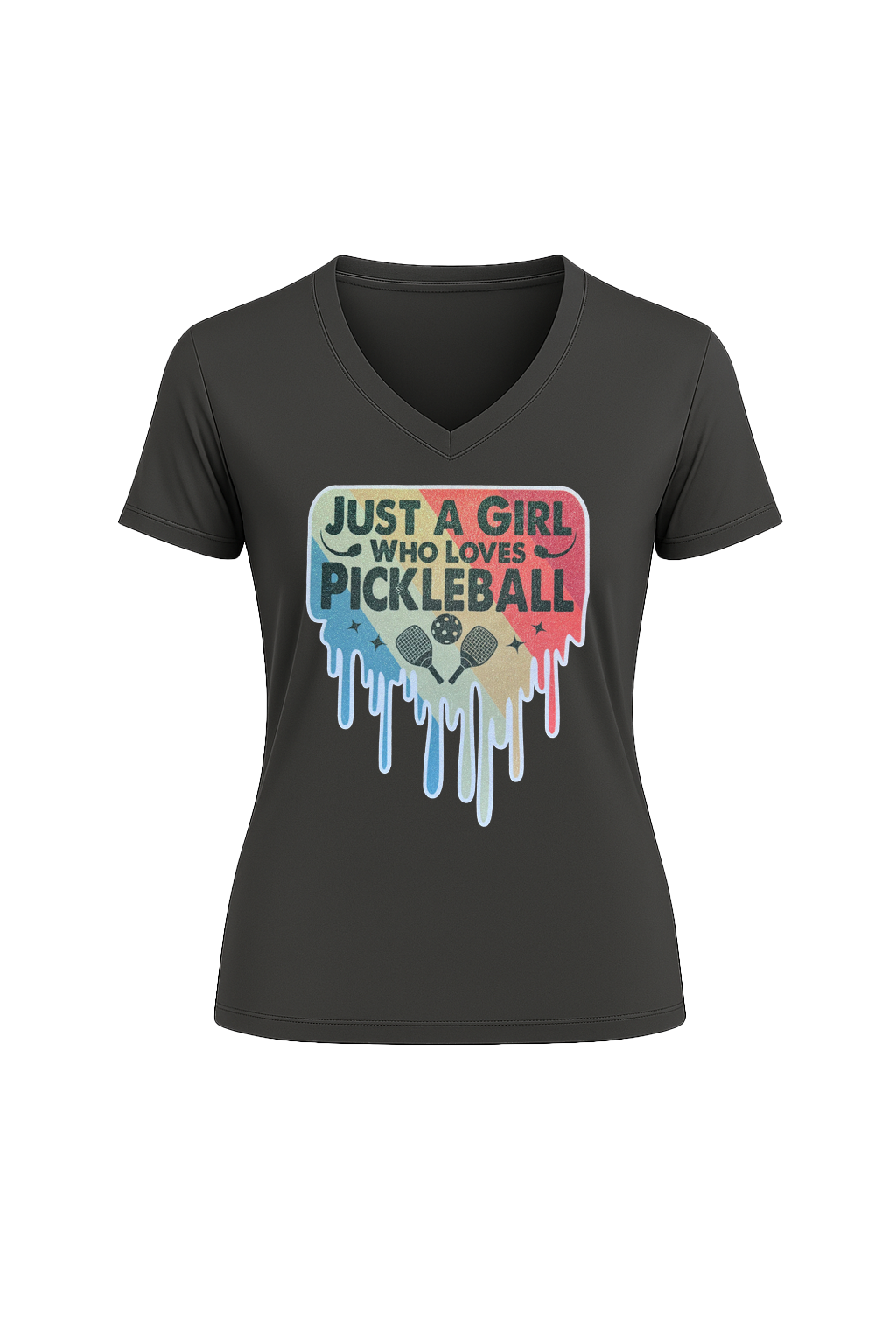 Glitter Girl Loves Pickleball Short Sleeve V-Neck Tee