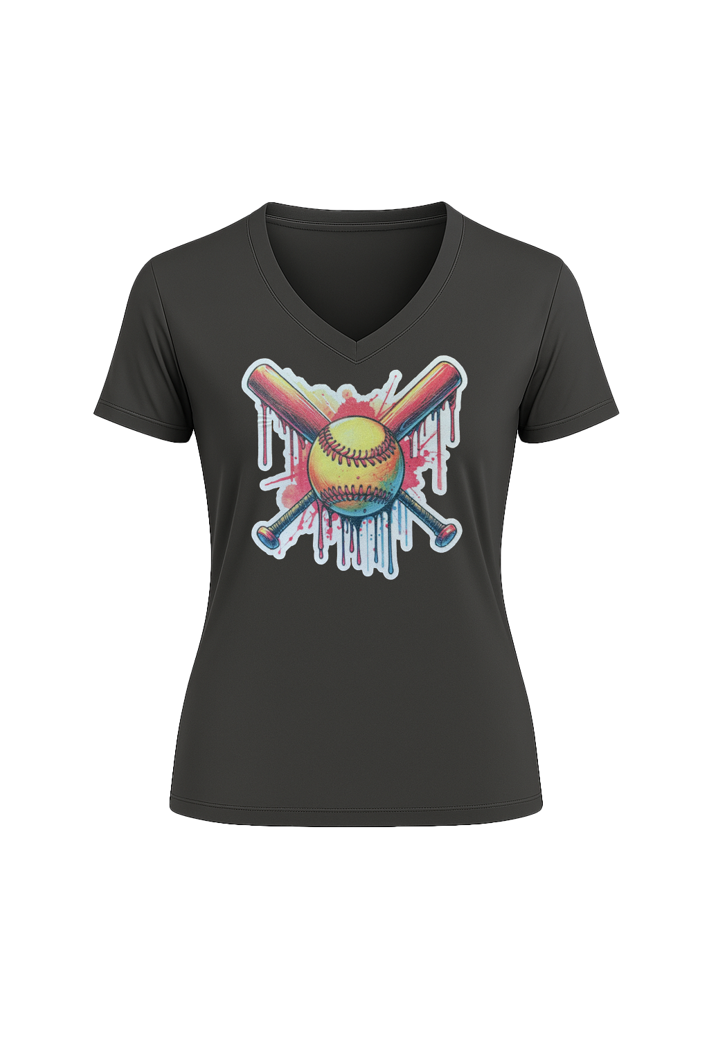 Glitter Red Drip Bats Short Sleeve V-Neck Tee