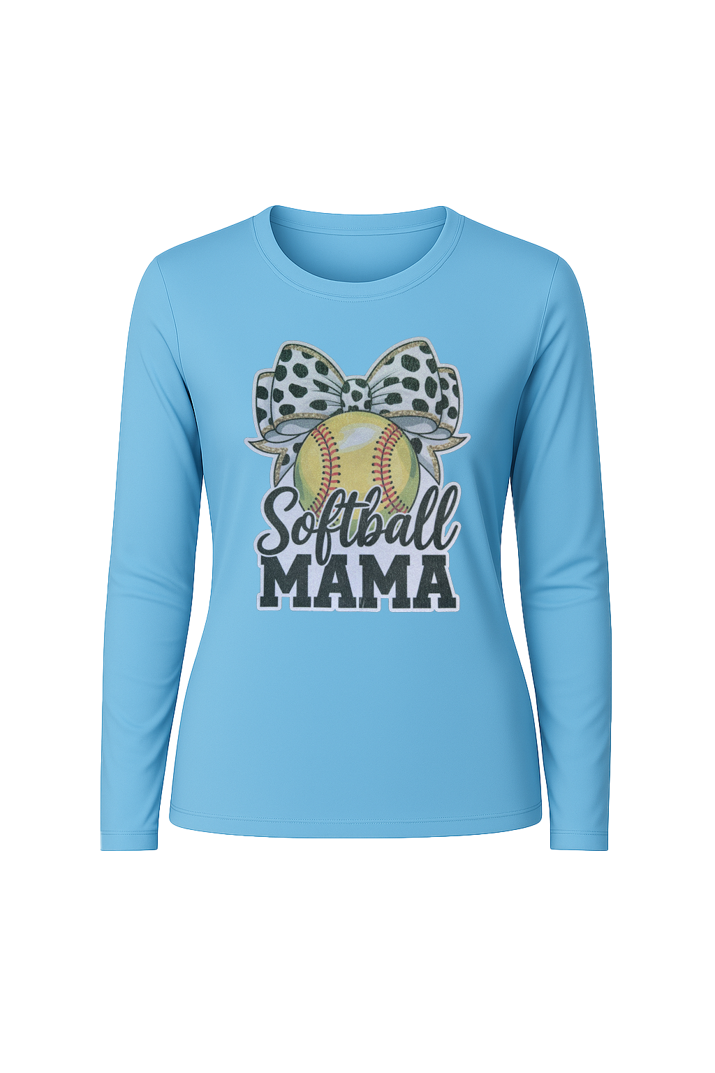 Glitter Softball Mama Bow Long Sleeve Tee UPF 50