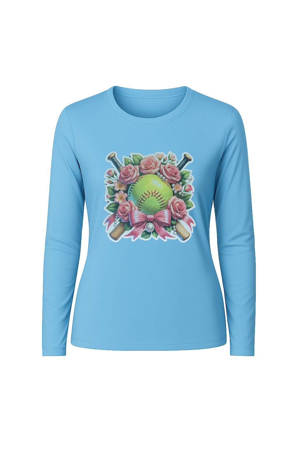 Glitter Softball Bouquet Long Sleeve Tee UPF 50