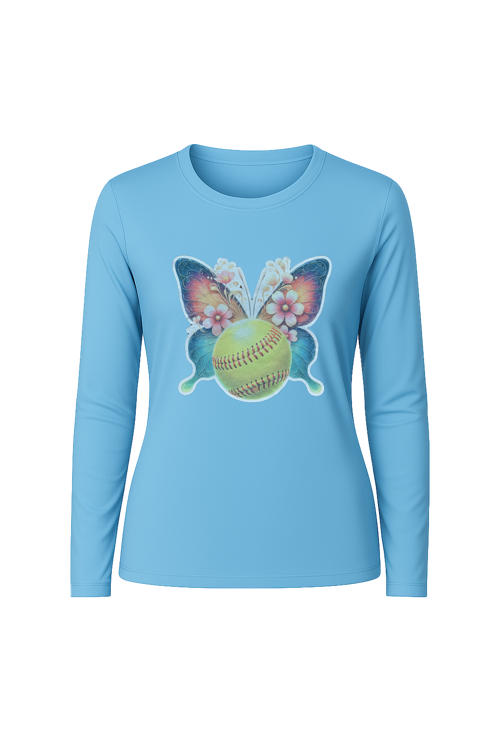 Glitter Softball Butterfly Long Sleeve Tee UPF 50