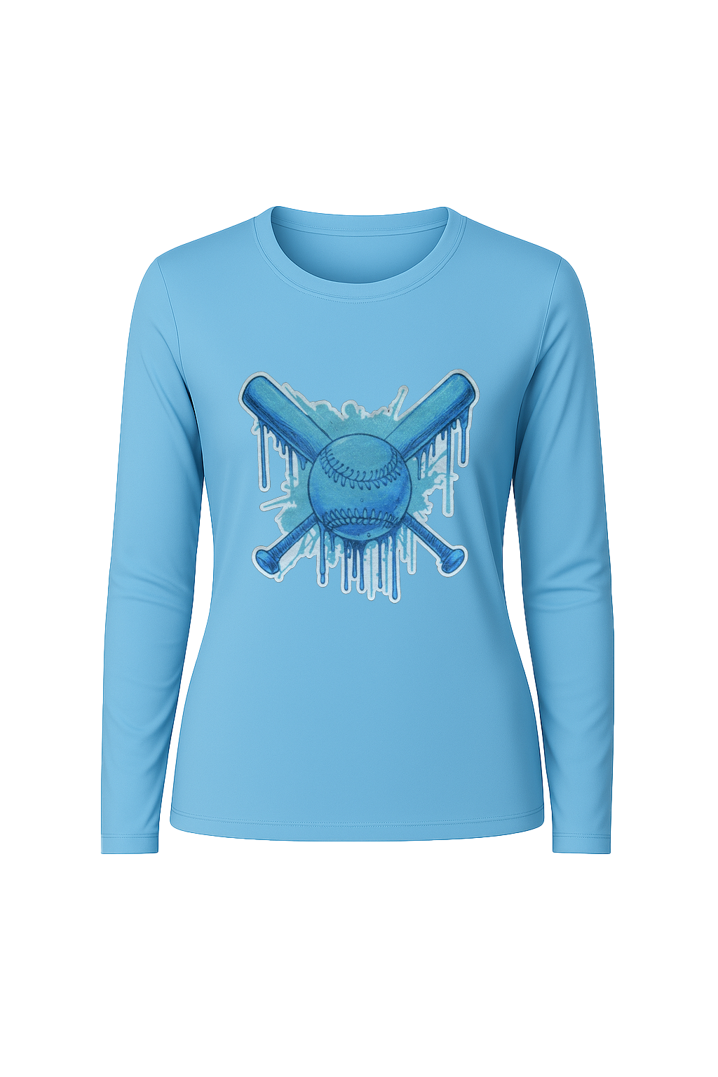 Glitter Blue Drip Bats Long Sleeve Tee UPF 50