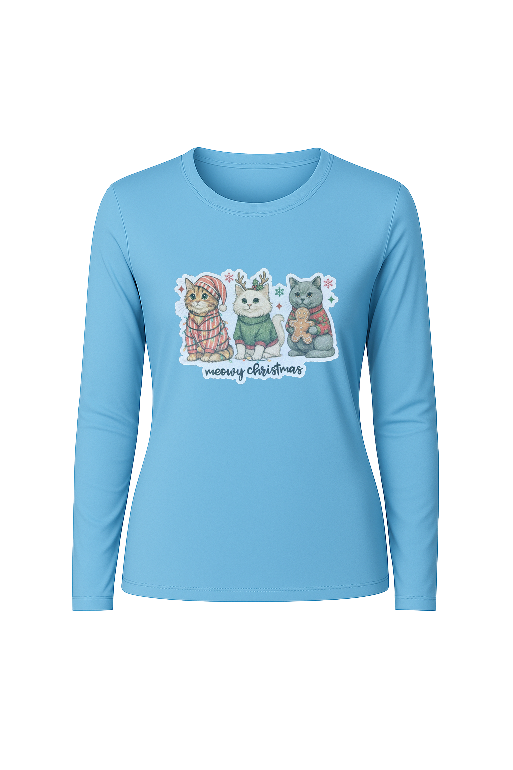 Glitter Christmas Cats Long Sleeve Tee UPF 50