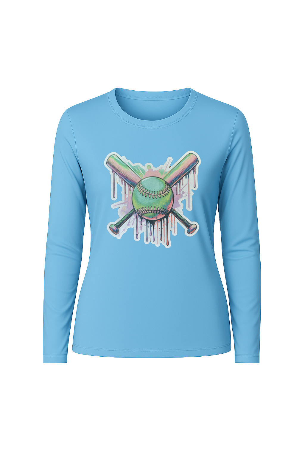 Glitter Green Drip Bats Long Sleeve Tee UPF 50