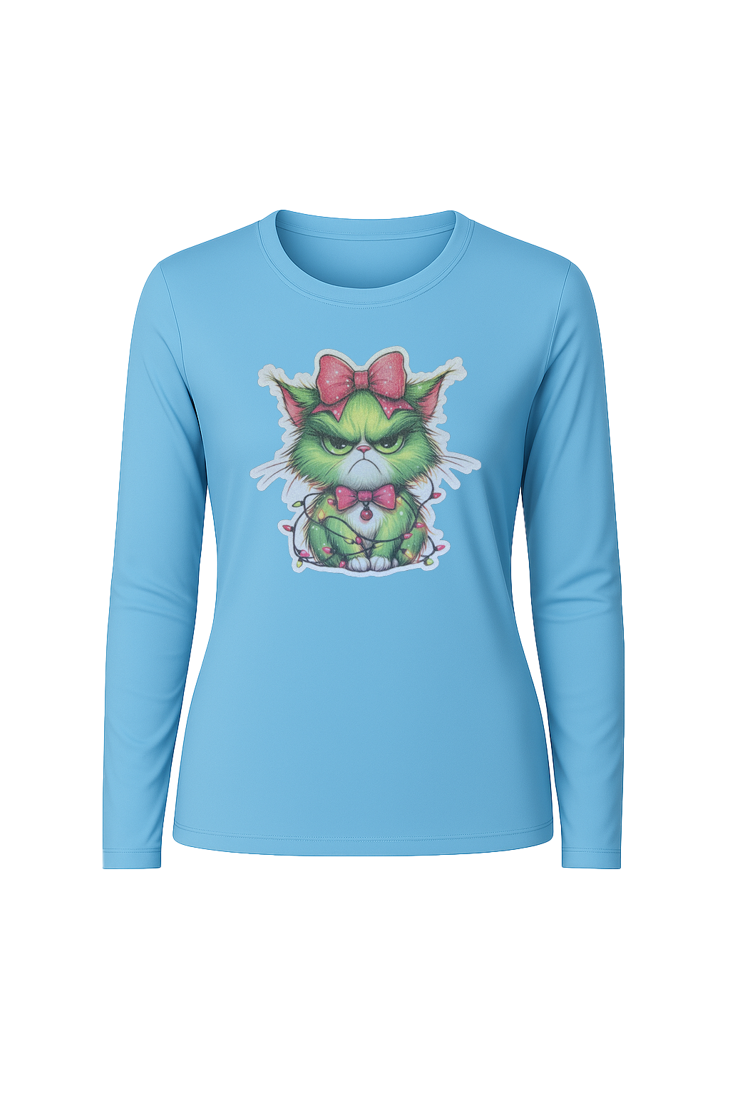 Glitter Grump Green Cat Long Sleeve Tee UPF 50