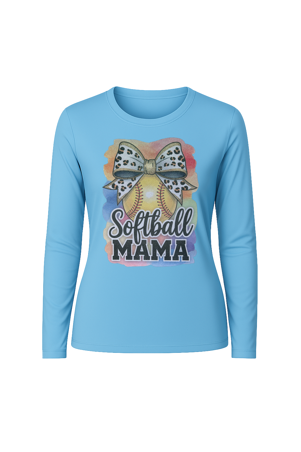 Glitter Watercolor Softball Mama Long Sleeve Tee UPF 50