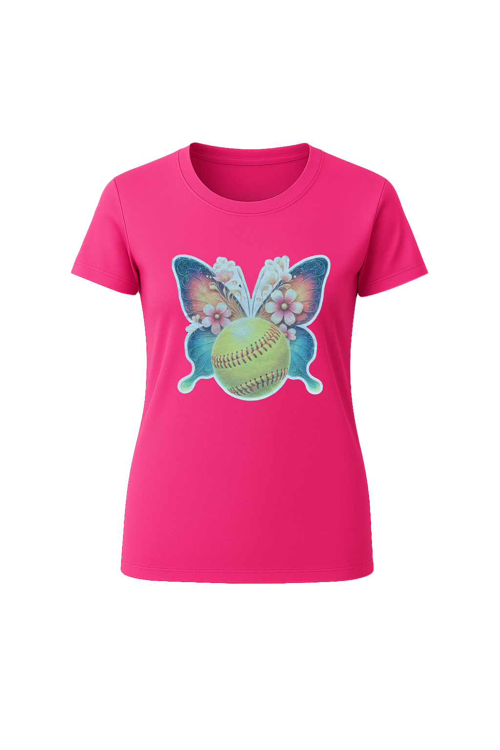 Glitter Softball Butterfly Short Sleeve Tee
