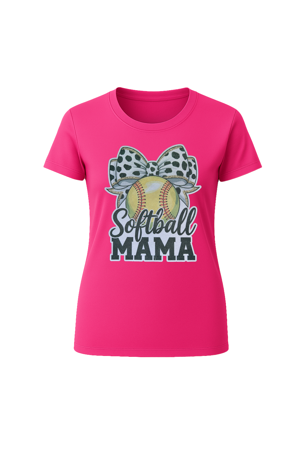 Glitter Softball Mama Bow Short Sleeve Tee
