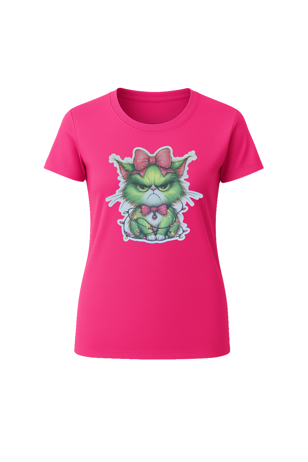 Glitter Grumpy Green Cat Short Sleeve Tee