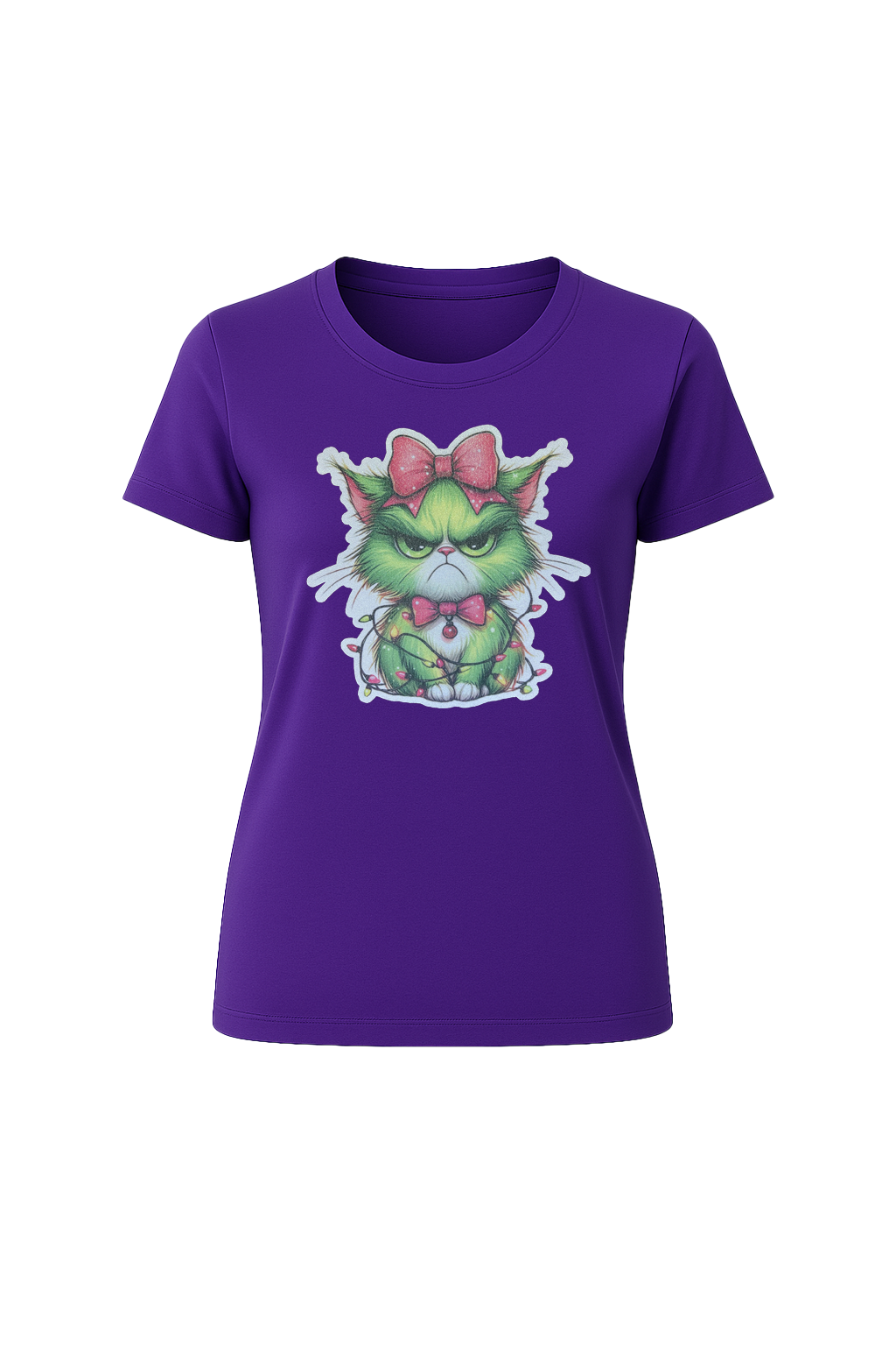 Glitter Grumpy Green Cat Short Sleeve Tee