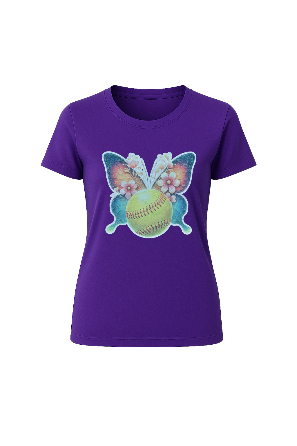 Glitter Softball Butterfly Short Sleeve Tee