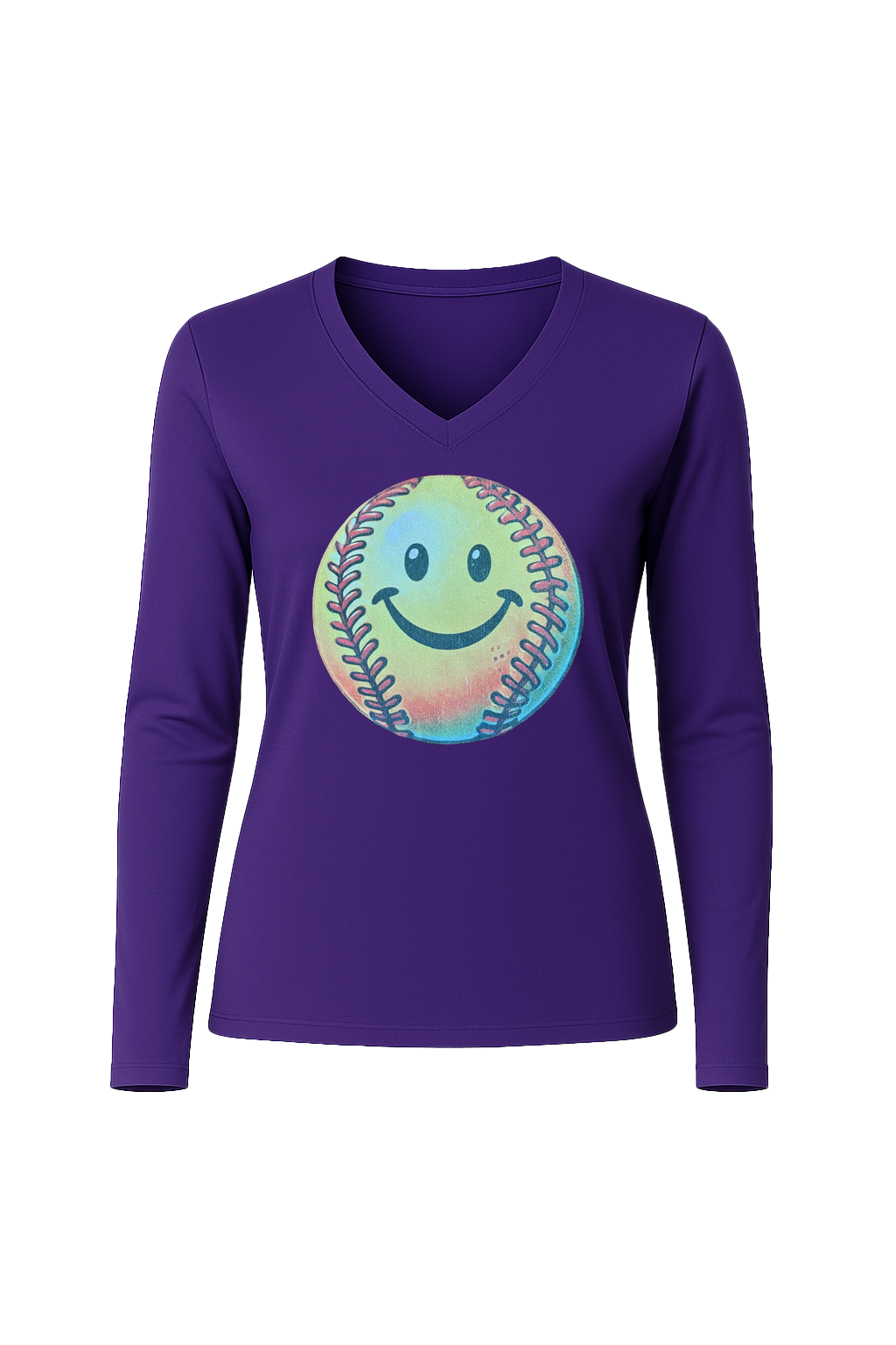 Glitter Happy Softball Long Sleeve V-Neck Tee