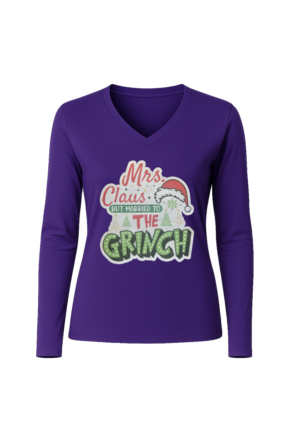 Glitter Married To The Grinch Long Sleeve V-Neck Tee
