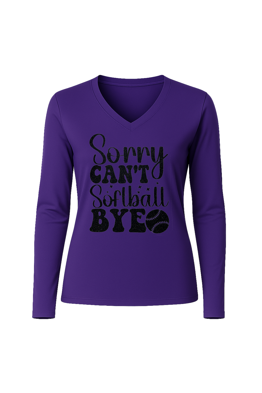 Glitter Sorry Can't Softball Bye Long Sleeve V-Neck Tee
