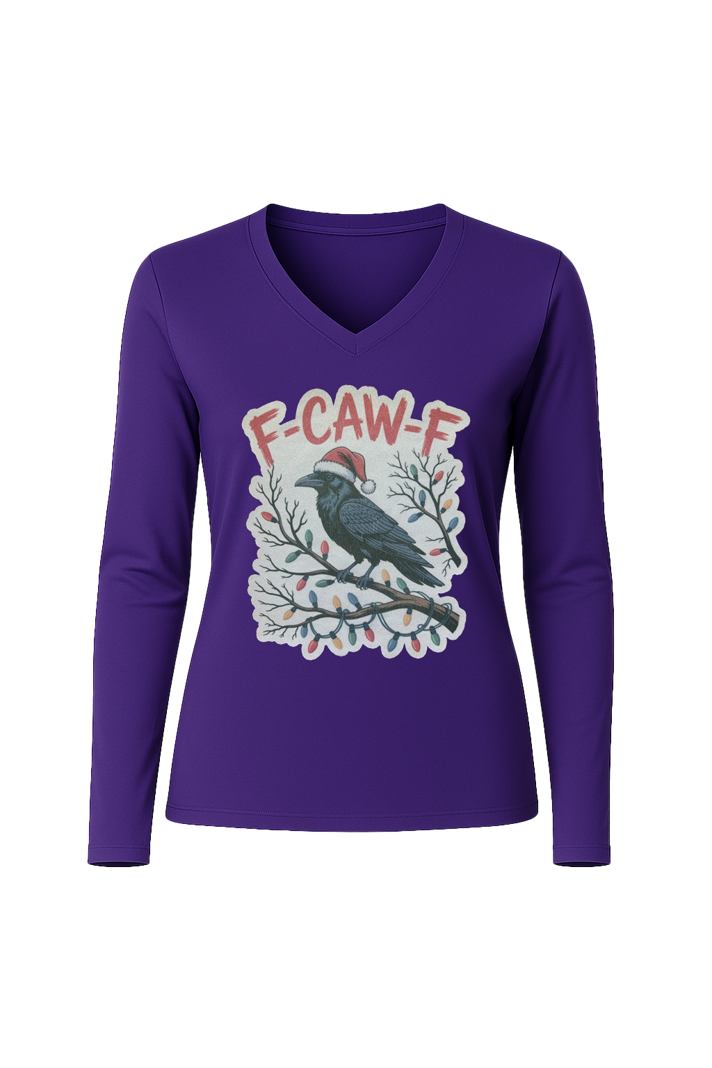 Glitter Christmas Crow Long Sleeve V-Neck Tee