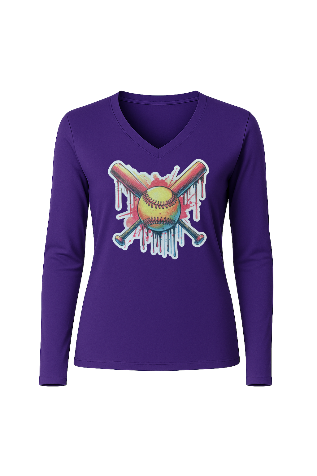 Glitter Red Drip Bats Long Sleeve V-Neck Tee