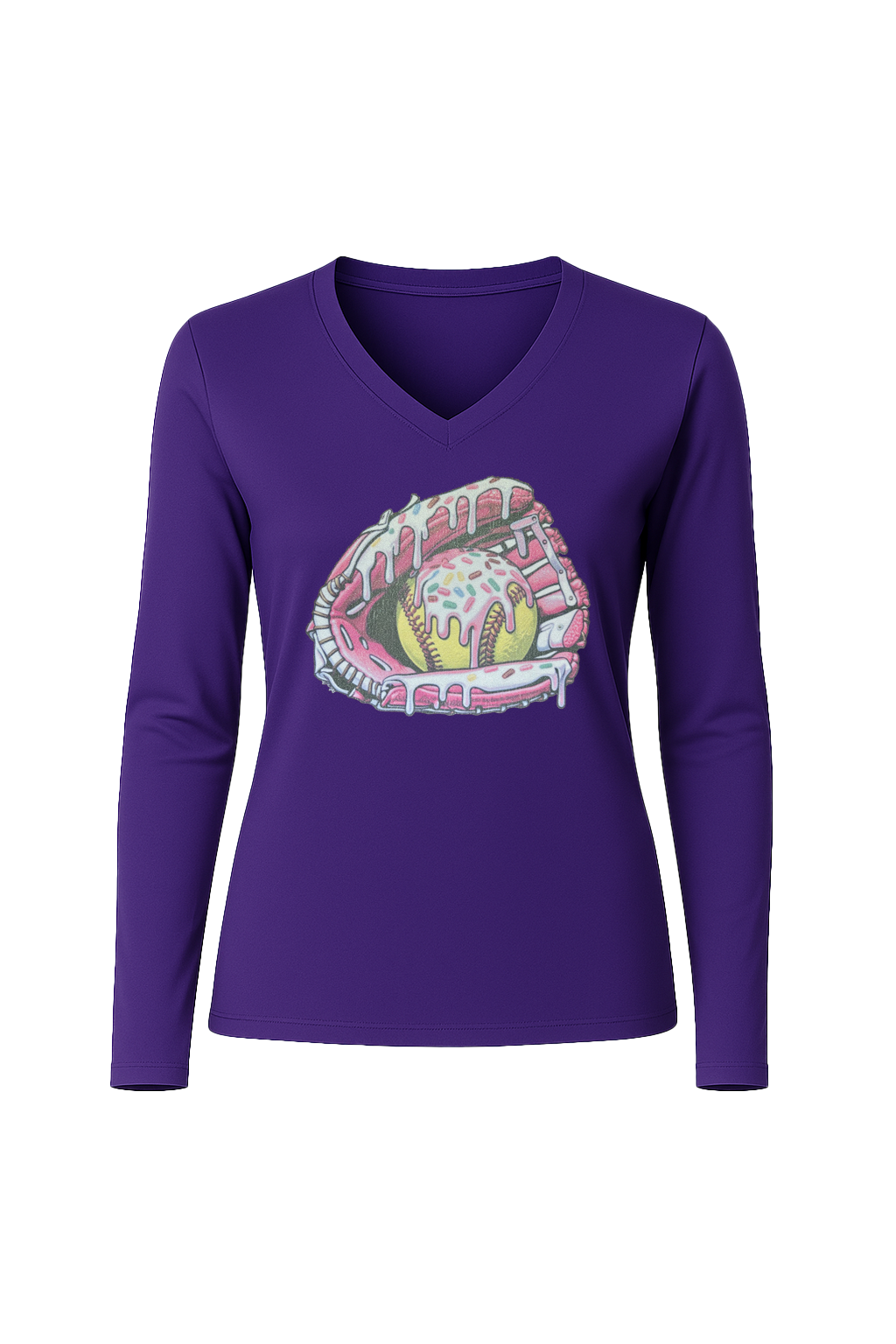 Glitter Softball Sundae Long Sleeve V-Neck Tee
