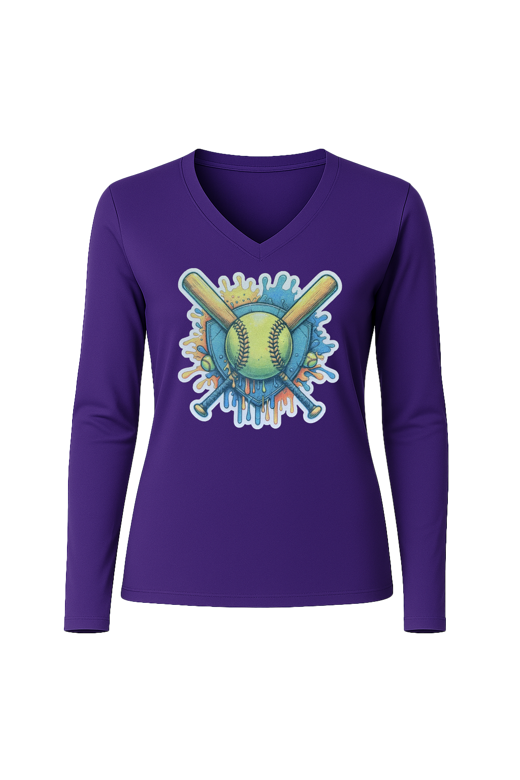 Glitter Blue Shield Long Sleeve V-Neck Tee