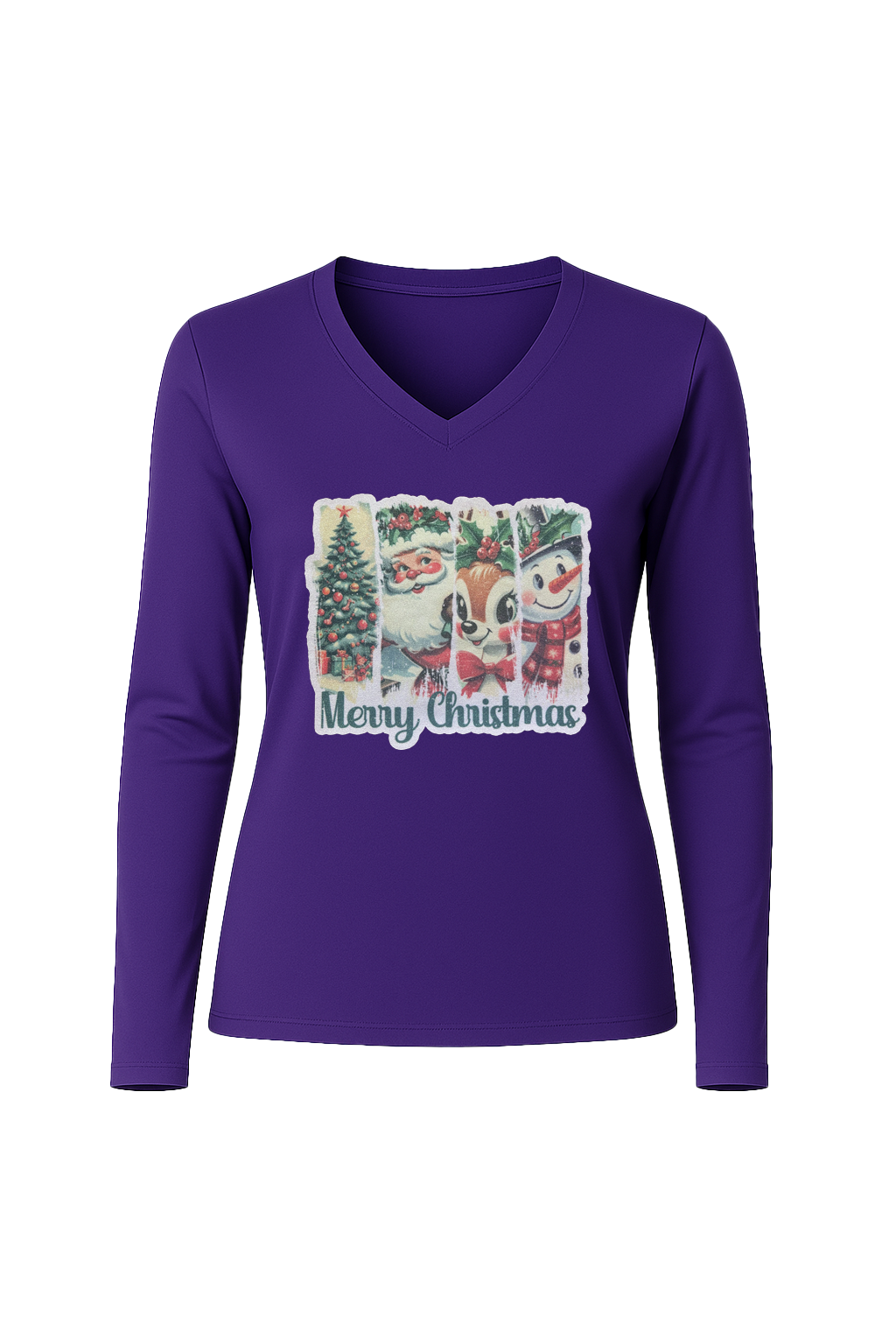 Glitter Christmas Collage Long Sleeve V-Neck Tee