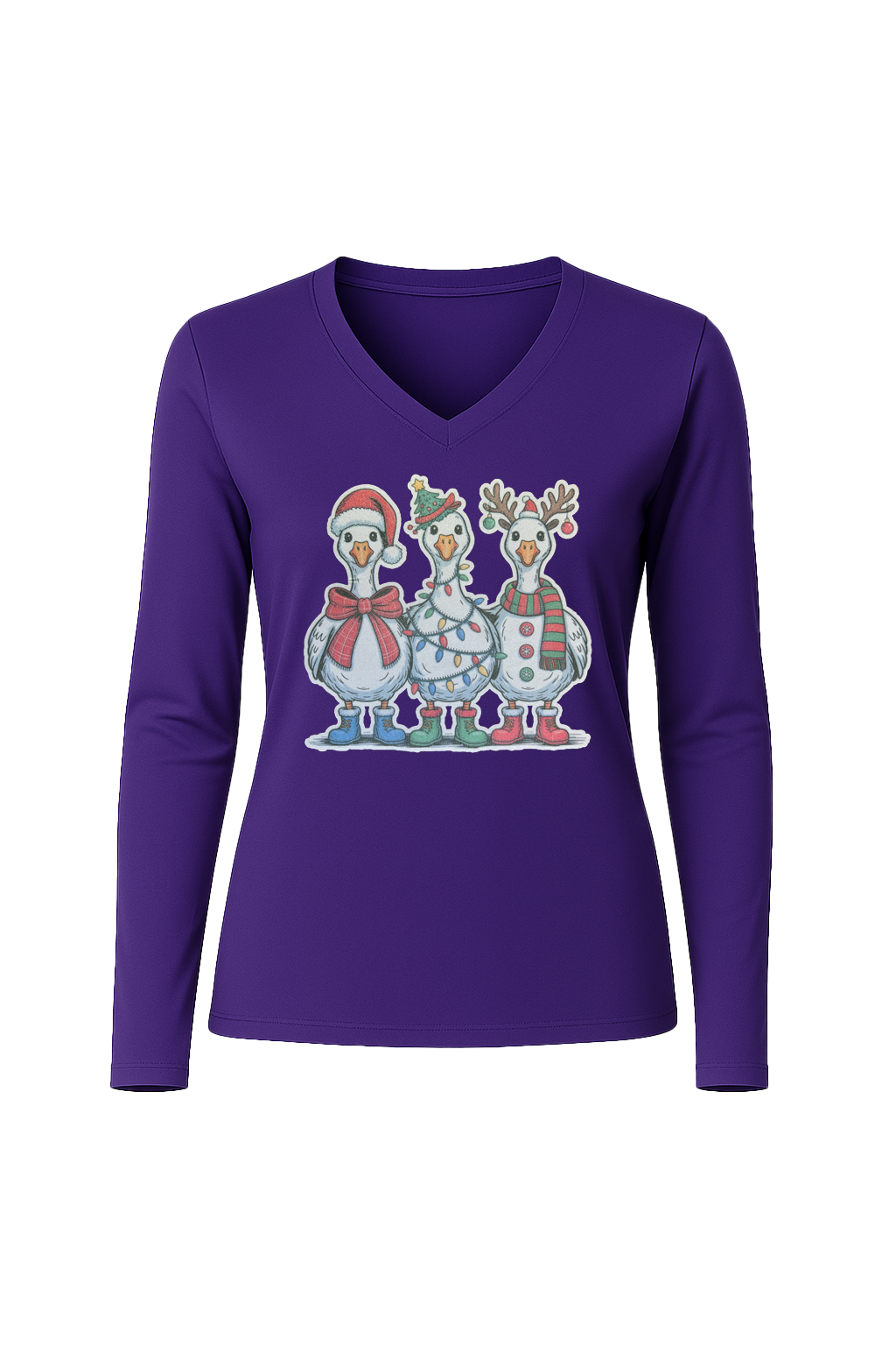 Glitter Festive Fowl Long Sleeve V-Neck Tee