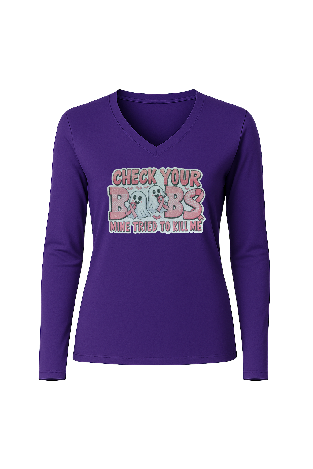 Glitter Check Your Boobs Long Sleeve V-Neck Tee