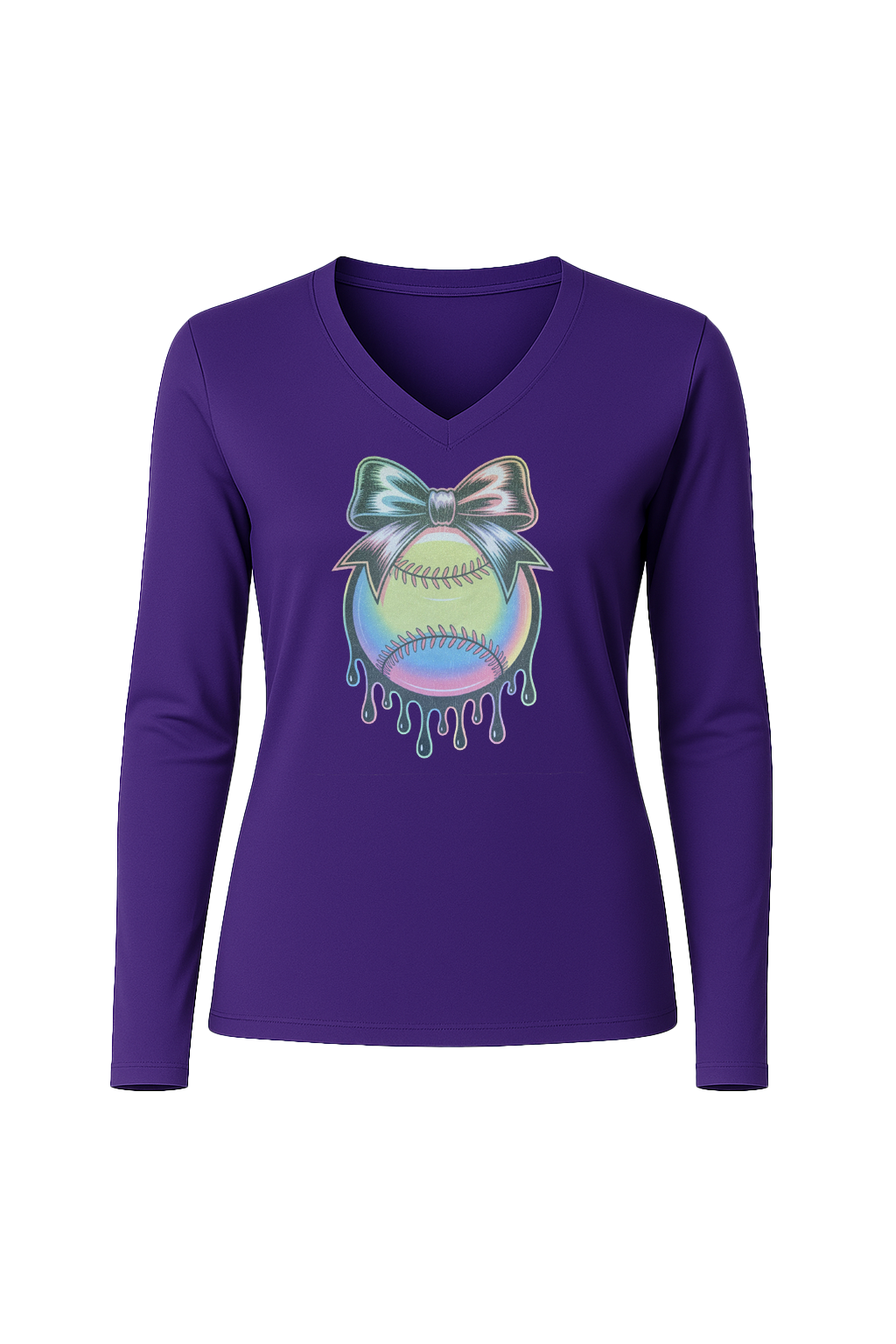 Glitter Neon Drip Long Sleeve V-Neck Tee