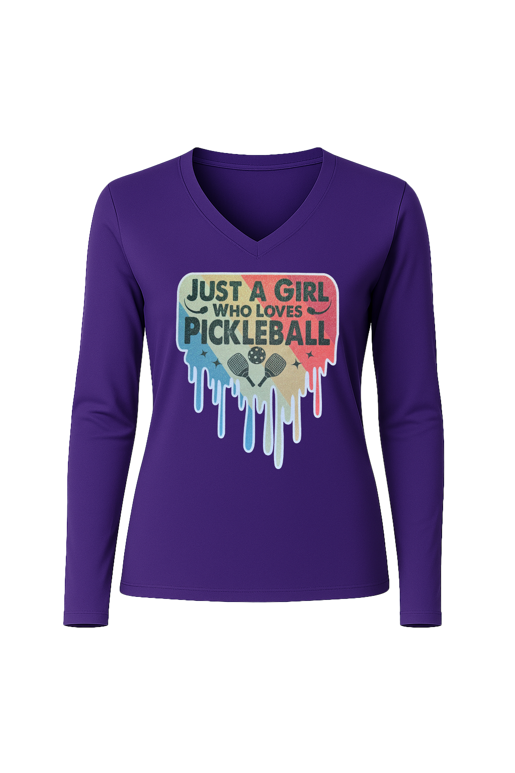 Glitter Girl Loves Pickleball Long Sleeve V-Neck Tee