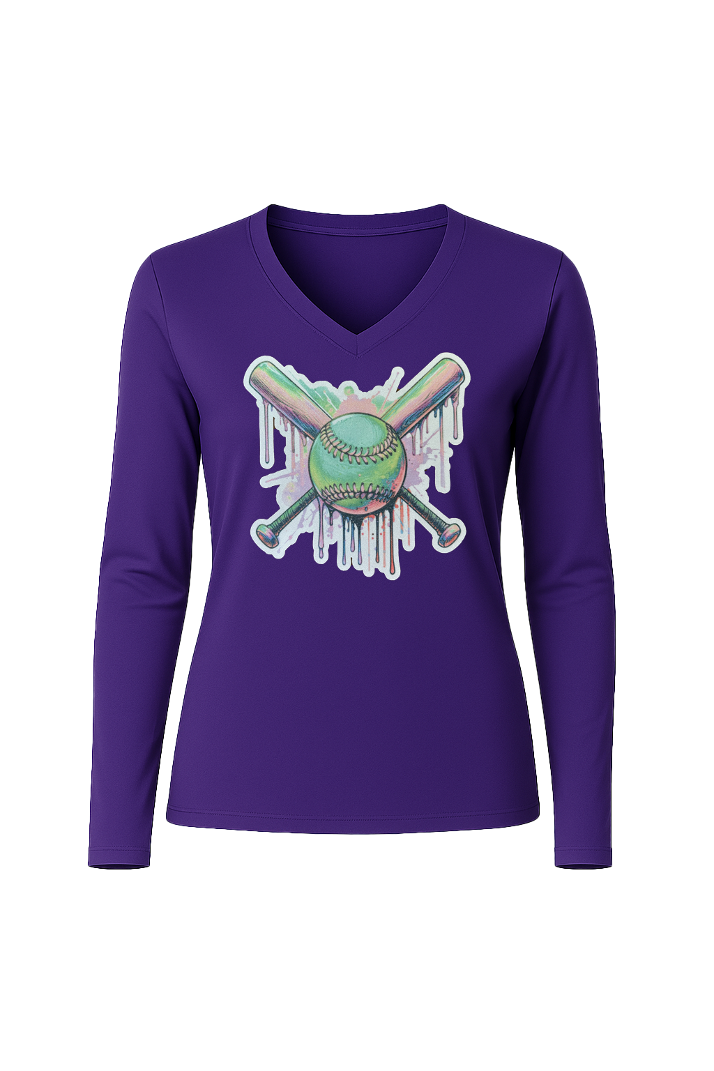 Glitter Green Drip Bats Long Sleeve V-Neck Tee