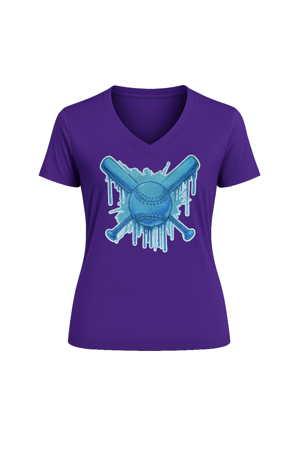 Glitter Blue Drip Bats Short Sleeve V-Neck Tee