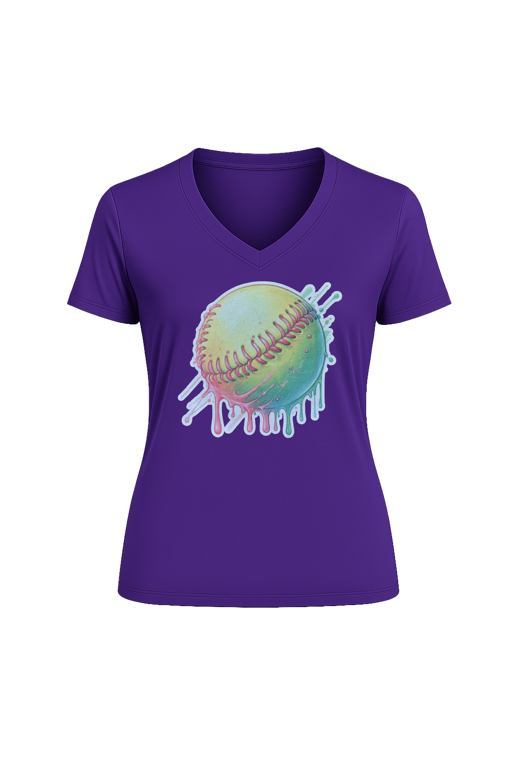 Glitter Softball Drip Short Sleeve V-Neck Tee