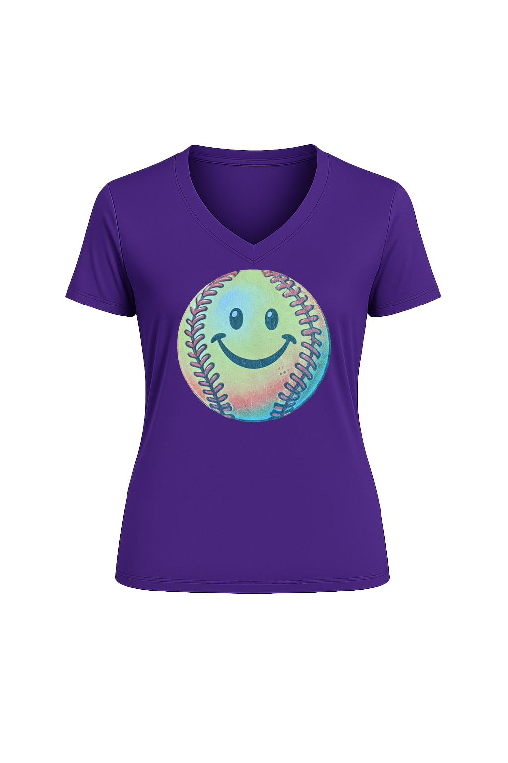 Glitter Happy Softball Short Sleeve V-Neck Tee