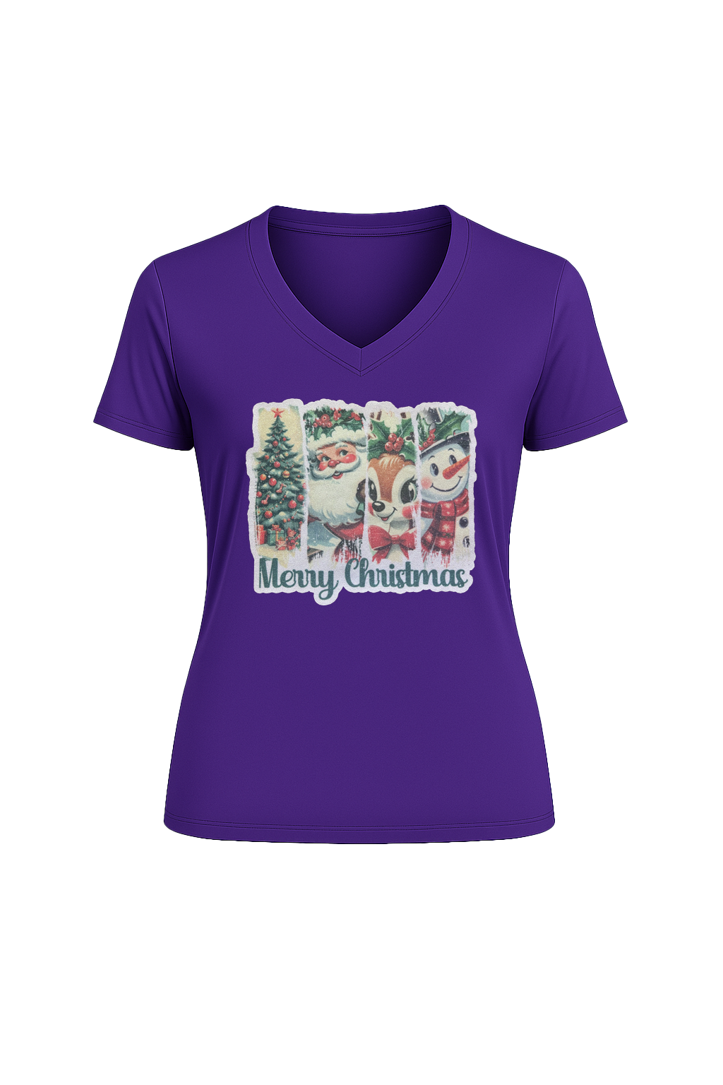 Glitter Christmas Collage Short Sleeve V-Neck Tee