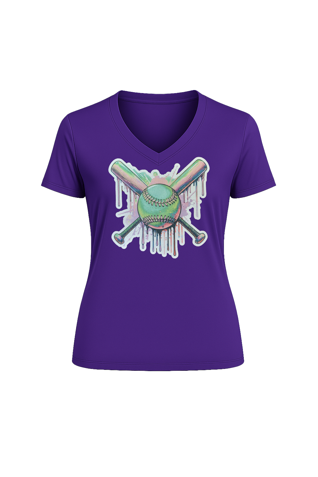 Glitter Green Drip Bats Short Sleeve V-Neck Tee