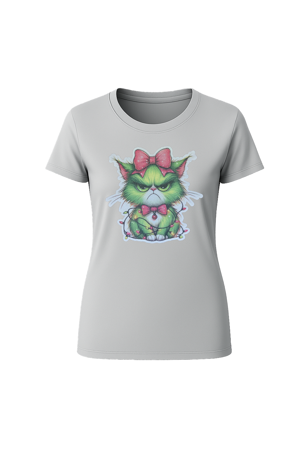 Glitter Grumpy Green Cat Short Sleeve Tee