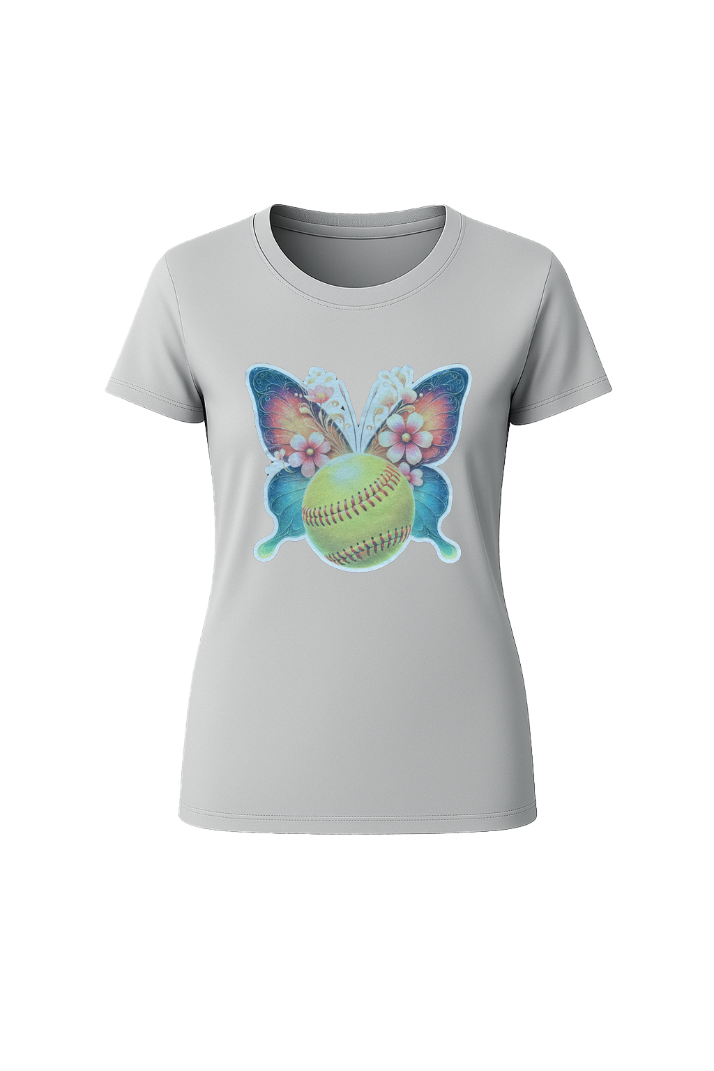Glitter Softball Butterfly Short Sleeve Tee