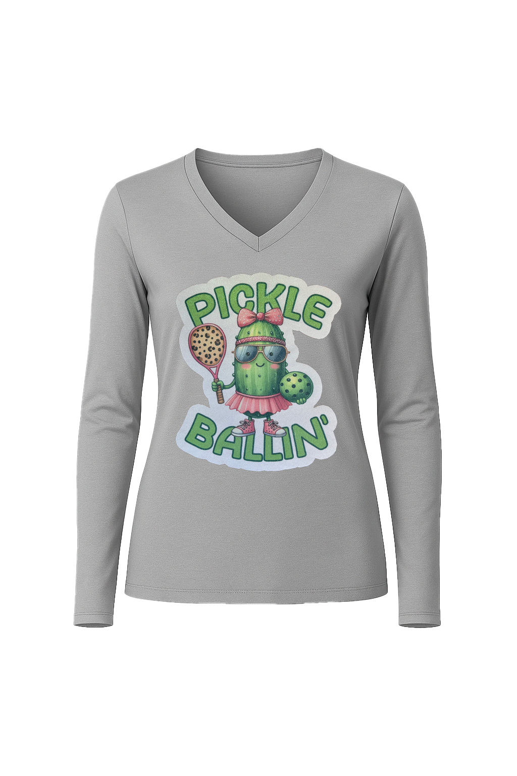 Glitter Pickle Ballin Long Sleeve V-Neck Tee