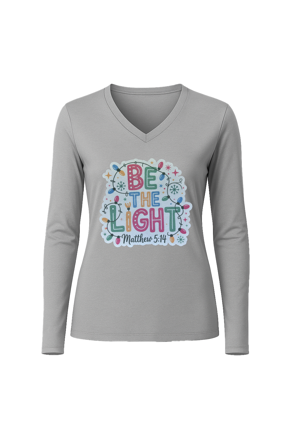 Glitter Be The Light Long Sleeve V-Neck Tee