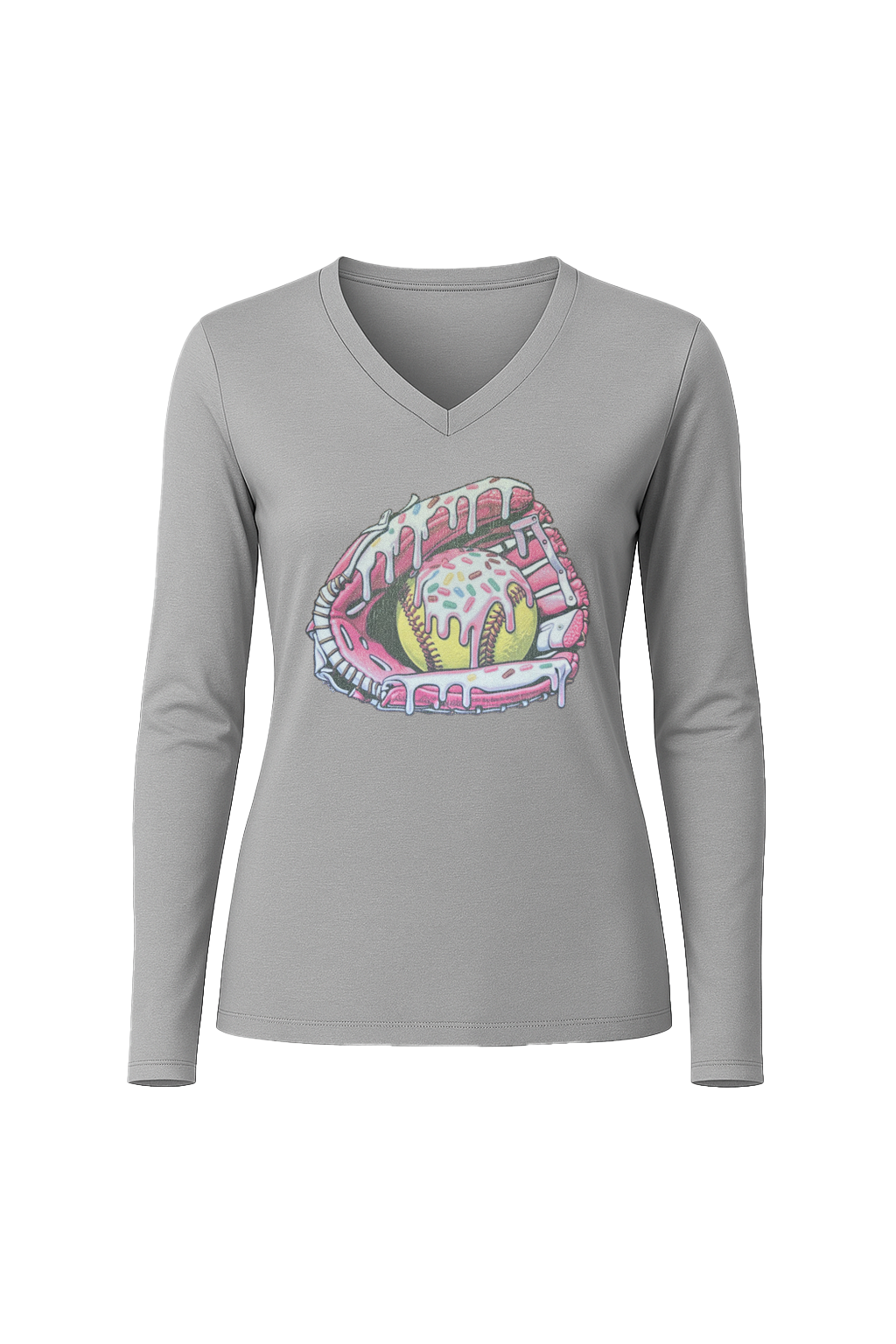 Glitter Softball Sundae Long Sleeve V-Neck Tee