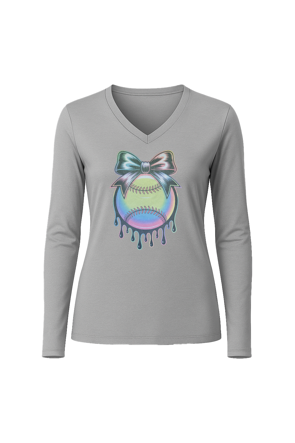 Glitter Neon Drip Long Sleeve V-Neck Tee
