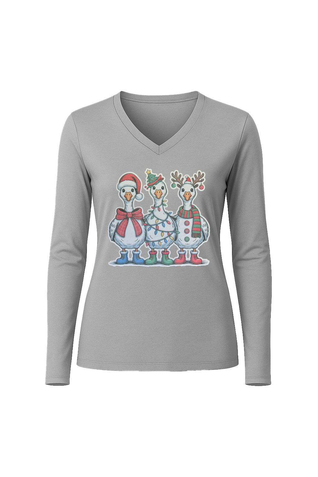 Glitter Festive Fowl Long Sleeve V-Neck Tee