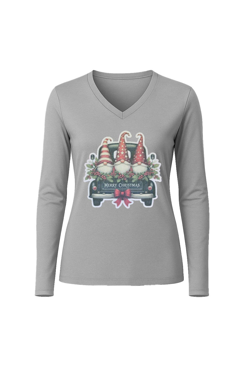 Glitter Gnome For The Holidays Long Sleeve V-Neck Tee