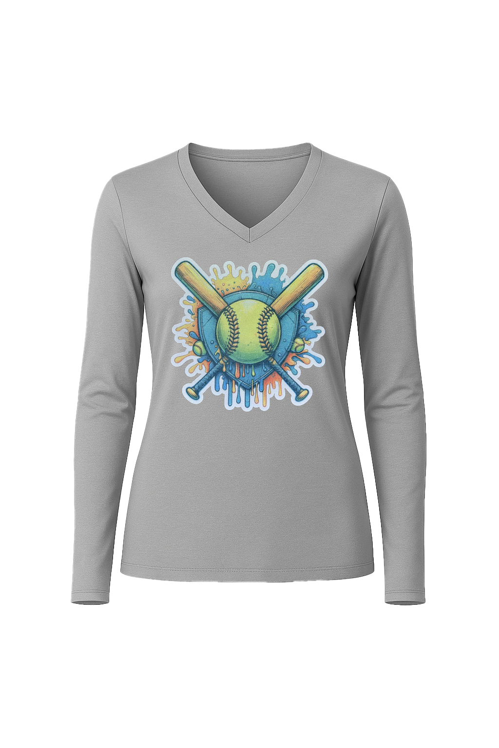 Glitter Blue Shield Long Sleeve V-Neck Tee