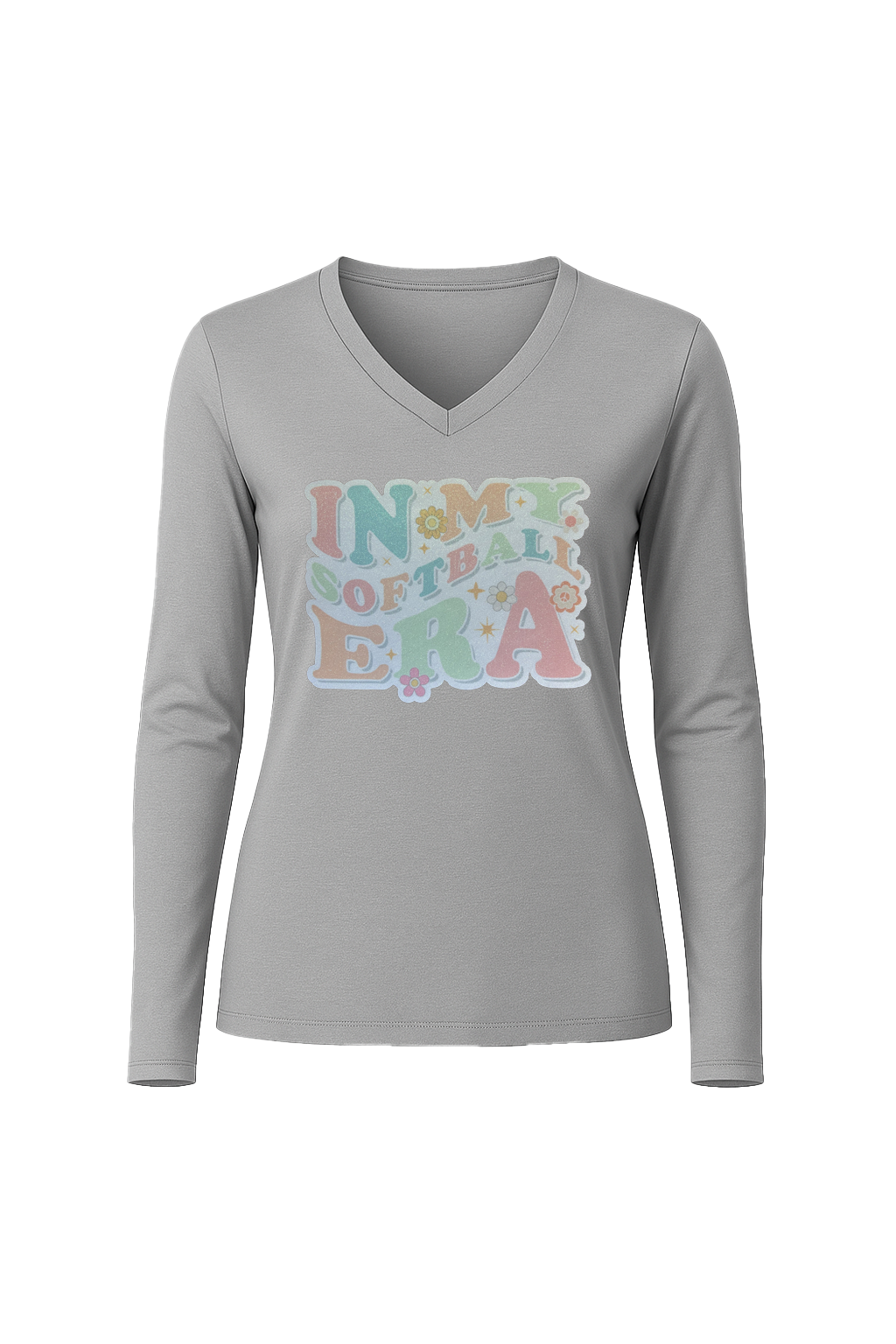 Glitter Softball Era Long Sleeve V-Neck Tee