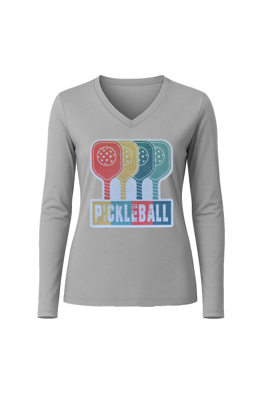 Glitter Pickleball Paddles Long Sleeve V-Neck Tee