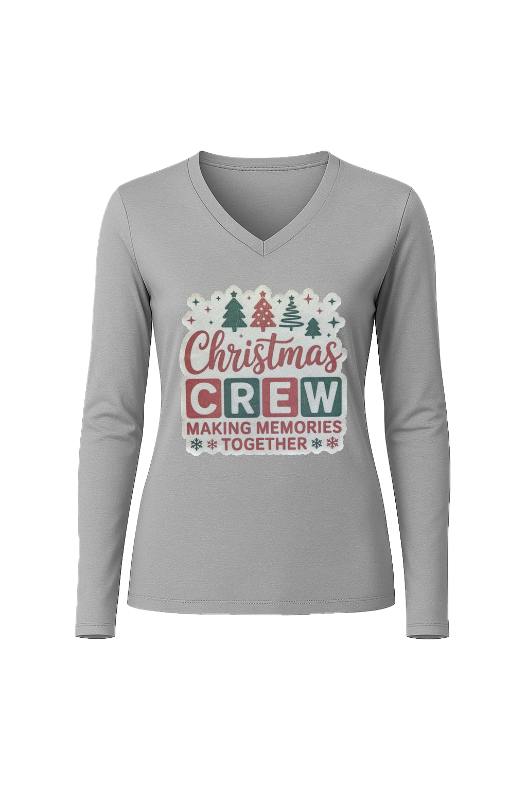 Glitter Christmas Crew Long Sleeve V-Neck Tee