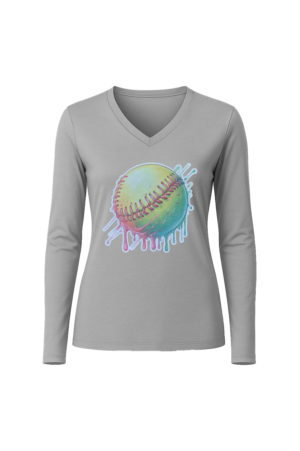 Glitter Softball Drip Long Sleeve V-Neck Tee