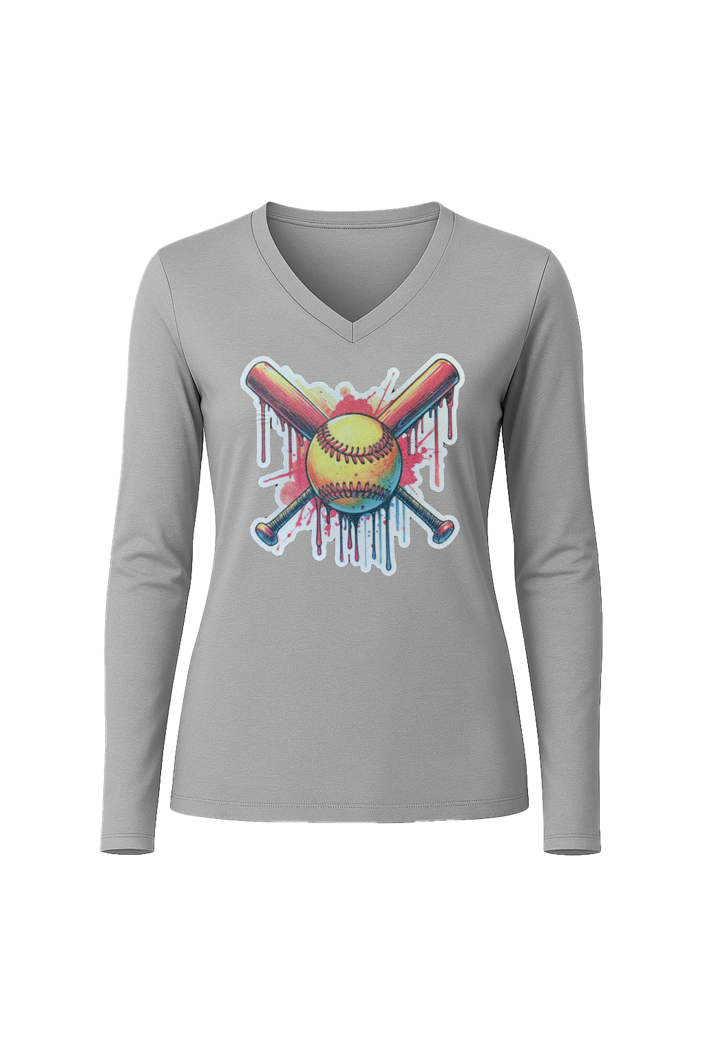 Glitter Red Drip Bats Long Sleeve V-Neck Tee