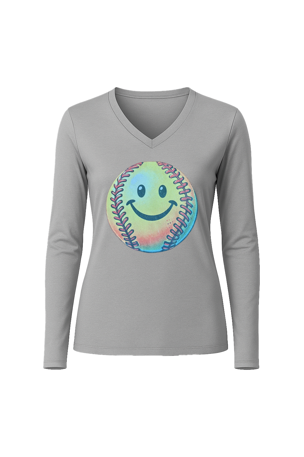 Glitter Happy Softball Long Sleeve V-Neck Tee